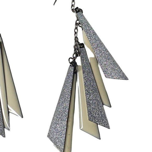 Retro Y2K Dangle Earrings Women Silver Cream Glitter Triangular Drop u Fashion J - Picture 2 of 5